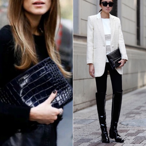 Black Patent Croc Envelope Clutch - Picture 2 of 7